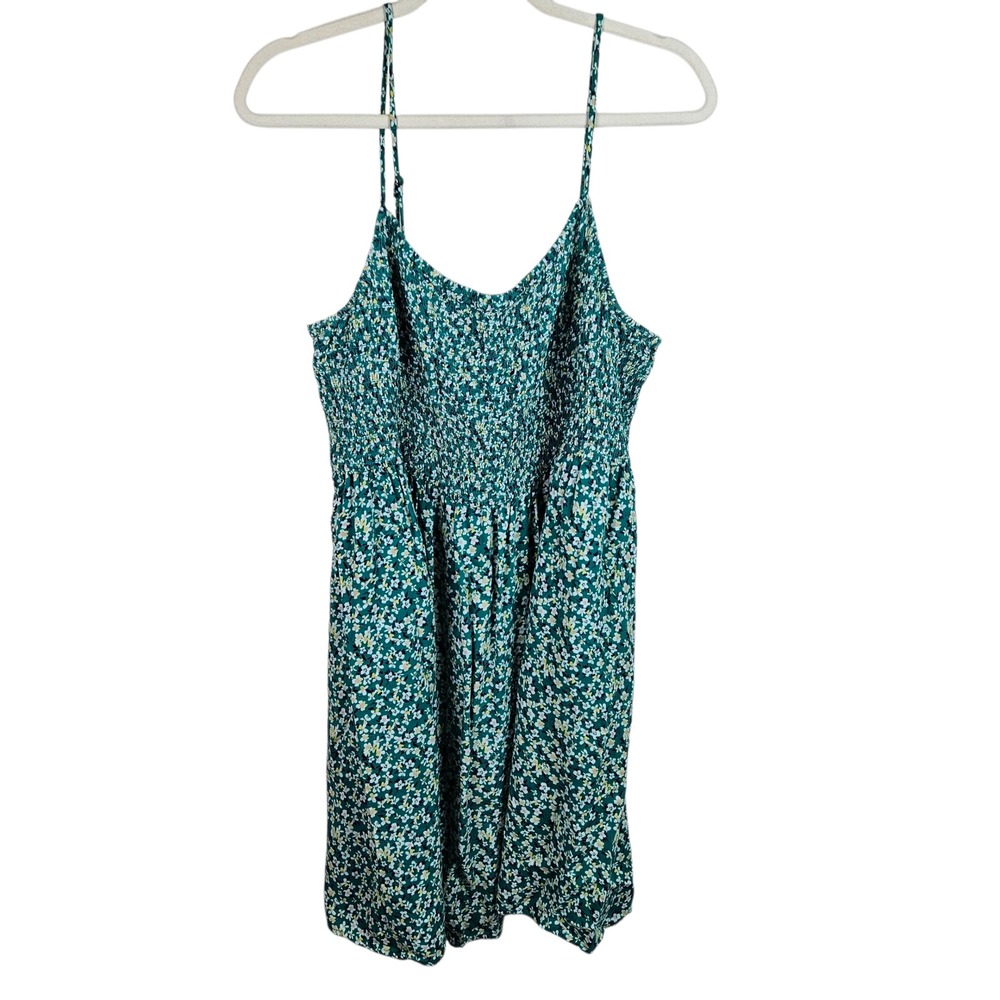 Green Floral Dress‎ Smocked Sundress Sleeveless Casual Summer Mini Dress Cute